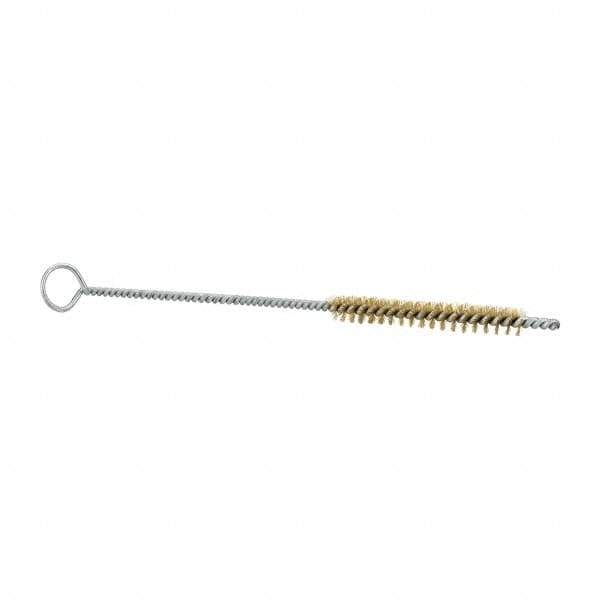 Schaefer Brush - 3" Long x 3/8" Diam Brass Long Handle Wire Tube Brush - Single Spiral, 27" OAL, 0.005" Wire Diam, 0.145" Shank Diam - Exact Industrial Supply