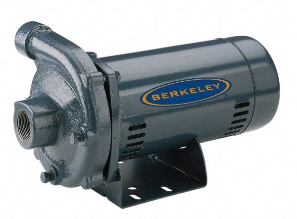 Berkeley - ODP Motor, 115/230 Volt, 1 Phase, 3/4 HP, Cast Iron Straight Pump - 1-1/4 Inch Inlet, 1 Inch Outlet, 100 Max Head psi, Brass Impeller - Exact Industrial Supply