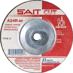 Sait - 24 Grit, 4-1/2" Wheel Diam, 3/32" Wheel Thickness, Type 27 Depressed Center Wheel - Aluminum Oxide, Resinoid Bond, R Hardness, 13,300 Max RPM, Compatible with Angle Grinder - Exact Industrial Supply