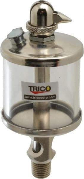 Trico - 1 Outlet, Glass Bowl, 2.5 Ounce Manual-Adjustable Oil Reservoir - 1/4 NPT Outlet, 2-1/8" Diam x 5-7/16" High - Exact Industrial Supply