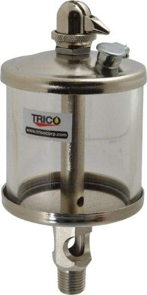 Trico - 1 Outlet, Glass Bowl, 5 Ounce Manual-Adjustable Oil Reservoir - 1/4 NPT Outlet, 2-5/8" Diam x 6-1/16" High - Exact Industrial Supply