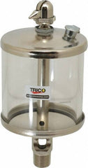 Trico - 1 Outlet, Glass Bowl, 10 Ounce Manual-Adjustable Oil Reservoir - 3/8 NPT Outlet, 3-1/8" Diam x 6-13/16" High - Exact Industrial Supply