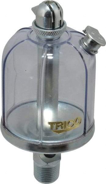 Trico - 1 Outlet, Acrylic Bowl, 4 Ounce Manual-Adjustable Oil Reservoir - 3/8 NPT Outlet, 2-5/16" Diam x 5-5/16" High - Exact Industrial Supply