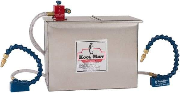 Kool Mist - 4 Outlet, 3 Gal Tank Capacity, Stainless Steel Tank Mist Coolant System - 4' Coolant Line Length, 18" Hose Length, 5/16" Nozzle Diam - Exact Industrial Supply