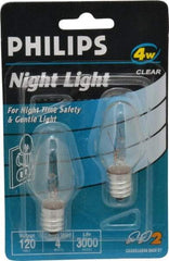 Philips - 4 Watt Incandescent Residential/Office Candelabra Screw Lamp - 2,700°K Color Temp, 16 Lumens, 120 Volts, Dimmable, C7, 3,000 hr Avg Life - Exact Industrial Supply