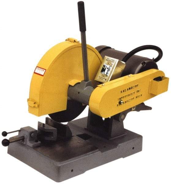 Kalamazoo - 14" Blade Diam, 1" Arbor Hole, Straight Chop & Cutoff Saw - 3 Phase, 4,400 RPM, 5 hp, 220/440 Volts, 2-1/2" in Solids at 90°, 3" in Pipe at 90° - Exact Industrial Supply