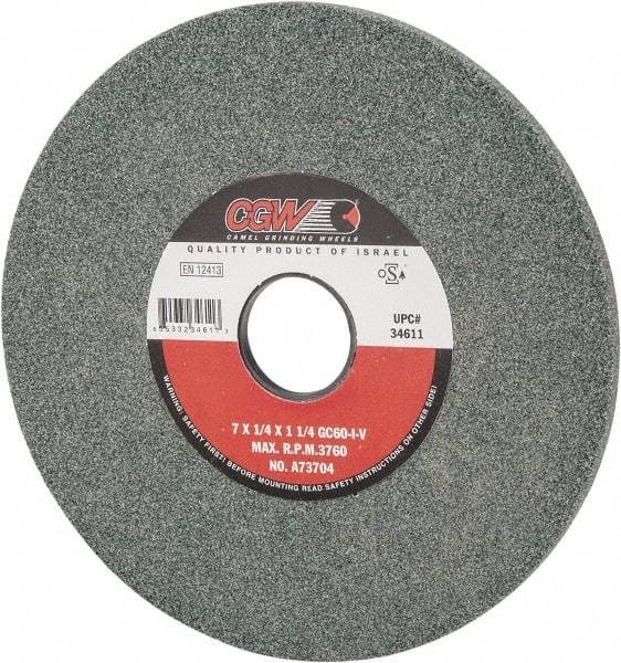 Camel Grinding Wheels - 7" Diam x 1-1/4" Hole x 1/4" Thick, I Hardness, 60 Grit Surface Grinding Wheel - Silicon Carbide, Type 1, Medium Grade, 3,760 Max RPM, Vitrified Bond, No Recess - Exact Industrial Supply