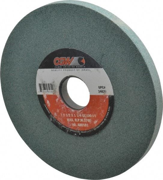 Camel Grinding Wheels - 7" Diam x 1-1/4" Hole x 1/2" Thick, I Hardness, 100 Grit Surface Grinding Wheel - Silicon Carbide, Type 1, Fine Grade, 3,760 Max RPM, Vitrified Bond, No Recess - Exact Industrial Supply