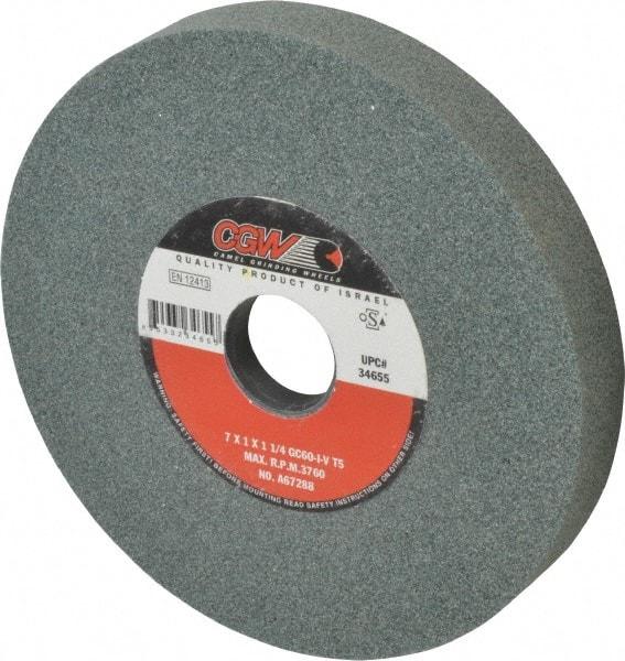 Camel Grinding Wheels - 7" Diam x 1-1/4" Hole x 1" Thick, I Hardness, 60 Grit Surface Grinding Wheel - Silicon Carbide, Type 5, Medium Grade, 3,760 Max RPM, Vitrified Bond, One-Side Recess - Exact Industrial Supply