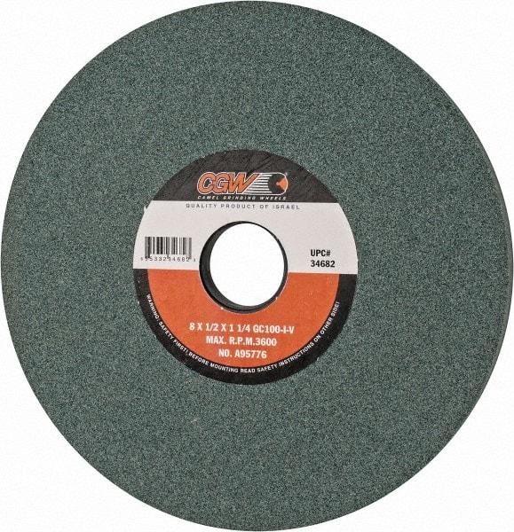 Camel Grinding Wheels - 8" Diam x 1-1/4" Hole x 1/2" Thick, I Hardness, 100 Grit Surface Grinding Wheel - Silicon Carbide, Type 1, Fine Grade, 3,600 Max RPM, Vitrified Bond, No Recess - Exact Industrial Supply