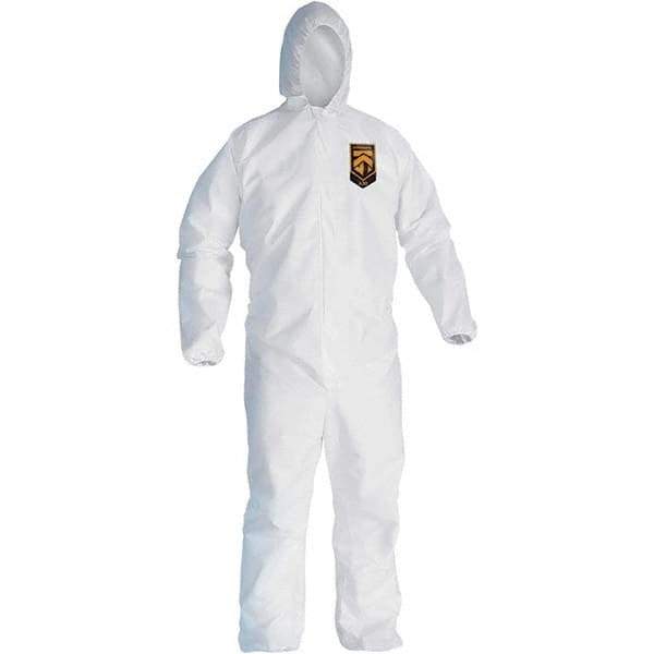 KleenGuard - Size M SMS General Purpose Coveralls - White, Zipper Closure, Elastic Cuffs, Elastic Ankles, Serged Seams - Exact Industrial Supply