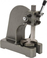 Interstate - 3/4" Ram, 3-1/4" Throat Depth, 1/2 Ton Manual Arbor Press - 4-1/2" Max Work Height x 6-1/2" Max Work Width, Single Leverage, 4" Base Width x 9-1/2" Base Depth - Exact Industrial Supply