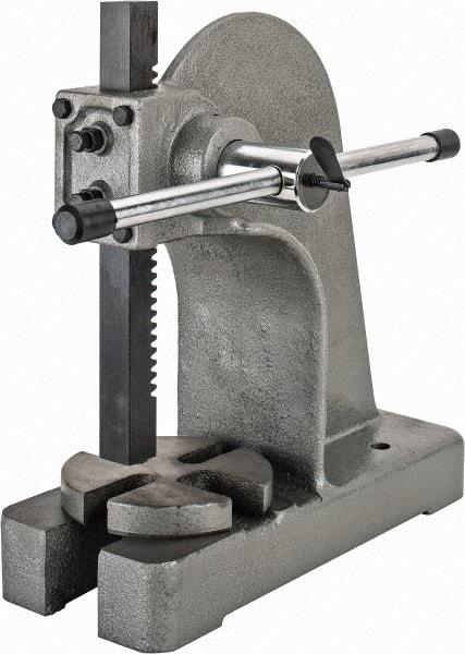 Interstate - 1-5/8" Ram, 6" Throat Depth, 2 Ton Manual Arbor Press - 8-1/2" Max Work Height x 12" Max Work Width, Single Leverage, 6-3/4" Base Width x 17" Base Depth - Exact Industrial Supply