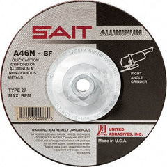 Sait - 46 Grit, 7" Wheel Diam, 1/4" Wheel Thickness, Type 27 Depressed Center Wheel - Aluminum Oxide, Resinoid Bond, N Hardness, 8,500 Max RPM, Compatible with Angle Grinder - Exact Industrial Supply