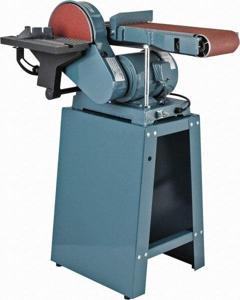 Enco - 48 Inch Long x 6 Inch Wide Belt, 9 Inch Diameter, Combination Sanding Machine - 1,350 Ft./min Belt Speed, 3/4 HP, Single Phase - Exact Industrial Supply