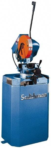 Scotchman - 2 Cutting Speeds, 10-3/4" Blade Diam, Cold Saw - 30 & 60 RPM Blade Speed, Floor Machine, 3 Phase, Compatible with Ferrous Material - Exact Industrial Supply