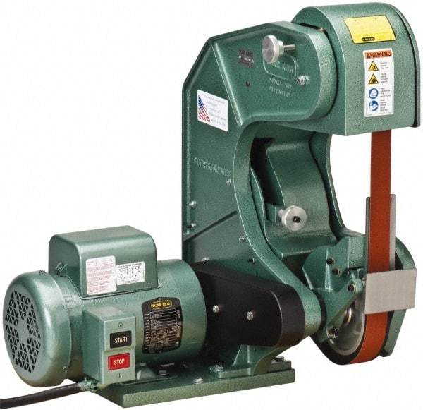 Burr King - 60 Inch Long x 1-1/2 Inch Wide Belt Grinder - 1.5 hp, 120 Volts, Vertical Belt, 800 to 8,000 Ft. per Min Belt Speed - Exact Industrial Supply