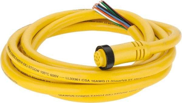 Brad Harrison - 7 Amp, Female Straight to Pigtail Cordset Sensor and Receptacle - 600 Volt, 3.66m Cable Length, IP67 Ingress Rating - Exact Industrial Supply