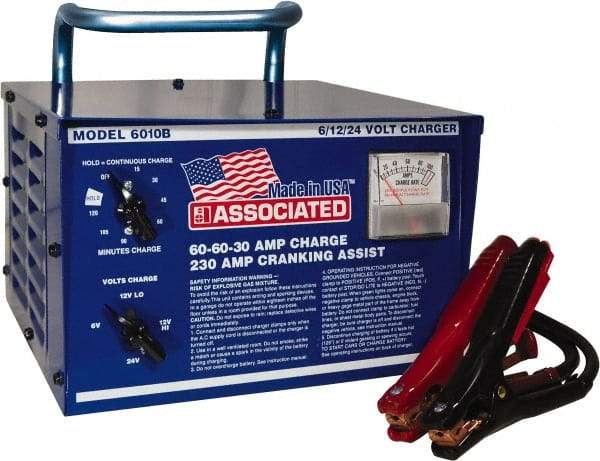 Associated Equipment - 6/12/24 Volt Battery Charger - 60 Amps/60 Amps/30 Amps, 230 Starter Amps - Exact Industrial Supply