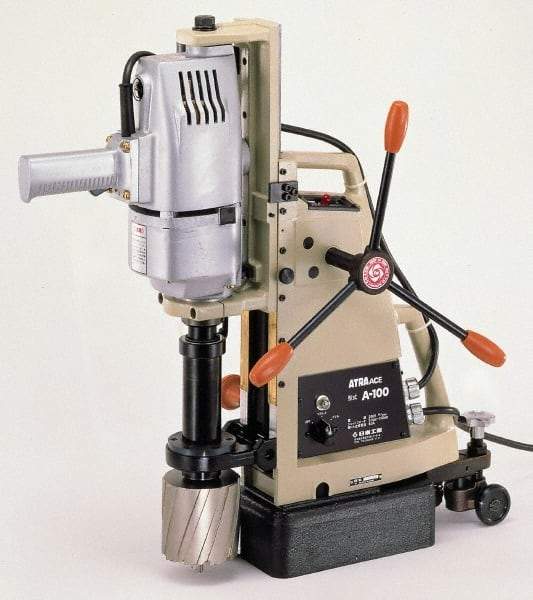 Nitto Kohki - 1-1/4" Chuck, 3" Travel, Portable Magnetic Drill Press - 330 RPM, 7.4 Amps, 2.5 hp, 1600 Watts, 230 Volts - Exact Industrial Supply