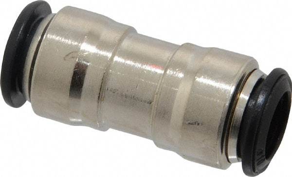 Alpha Technologies - 10mm Outside Diam, Nickel Plated Brass Push-to-Connect Tube Union - 250 Max psi, Tube to Tube Connection, Buna O-Ring - Exact Industrial Supply