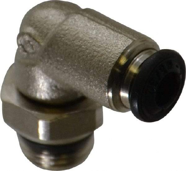 Alpha Technologies - 4mm Outside Diam, 1/8 Universal, Nickel Plated Brass Push-to-Connect Tube Male Swivel Elbow - 250 Max psi, Tube to Universal Thread Connection, Buna O-Ring - Exact Industrial Supply