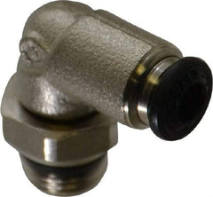 Alpha Technologies - 4mm Outside Diam, 1/8 Universal, Nickel Plated Brass Push-to-Connect Tube Male Swivel Elbow - 250 Max psi, Tube to Universal Thread Connection, Buna O-Ring - Exact Industrial Supply