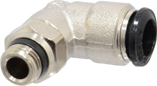 Alpha Technologies - 8mm Outside Diam, 1/8 Universal, Nickel Plated Brass Push-to-Connect Tube Male Swivel Elbow - 250 Max psi, Tube to Universal Thread Connection, Buna O-Ring - Exact Industrial Supply