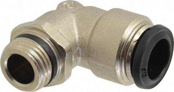 Alpha Technologies - 12mm Outside Diam, 3/8 Universal, Nickel Plated Brass Push-to-Connect Tube Male Swivel Elbow - 250 Max psi, Tube to Universal Thread Connection, Buna O-Ring - Exact Industrial Supply