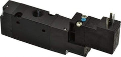 Parker - 1/8", 3-Way Body Ported Stacking Solenoid Valve - 120 VAC, 0.75 CV Rate, Air Return, 2.14" High x 4.2" Long - Exact Industrial Supply