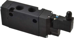 Parker - 3/8", 4-Way Body Ported Stacking Solenoid Valve - 24 VDC, 1.4 CV Rate, 2.4" High x 5.78" Long - Exact Industrial Supply