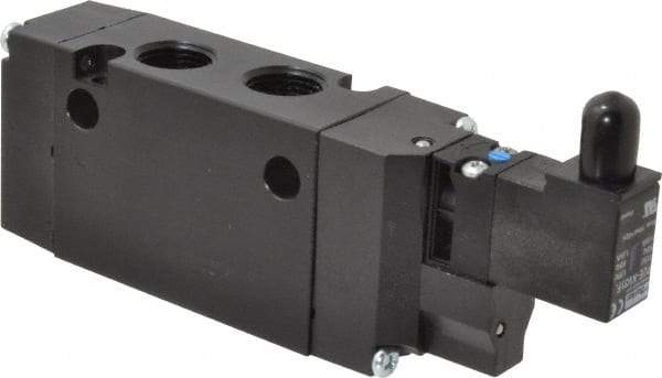 Parker - 3/8", 4-Way Body Ported Stacking Solenoid Valve - 120 VAC, 1.4 CV Rate, Air Return, 2.4" High x 5.78" Long - Exact Industrial Supply