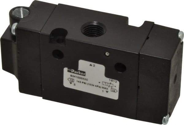 Parker - 1/4", 3-Way Body Ported Stacking Solenoid Valve - 1.4 CV Rate, Air Return, 1.89" High x 3.88" Long - Exact Industrial Supply