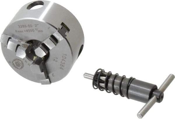 Bison - 3 Jaws, 2" Diam, Self Centering Manual Lathe Chuck - M14x1 Mount Spindle, Reversible, 4,000 Max RPM, 0.56" Through Hole Diam, Forged Steel - Exact Industrial Supply