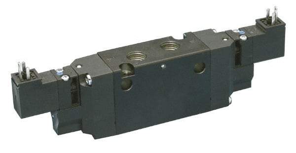 Parker - 4-Way Body Ported Stacking Solenoid Valve - 24 VDC, 1.4 CV Rate, 7.51" Long - Exact Industrial Supply