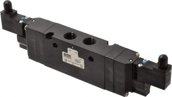 Parker - 3/8", 4-Way Body Ported Stacking Solenoid Valve - 24 VDC, 2.1 CV Rate, 9.35" Long - Exact Industrial Supply