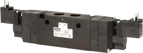 Parker - 4-Way Body Ported Stacking Solenoid Valve - 120 VAC, 2.1 CV Rate, 9.35" Long - Exact Industrial Supply