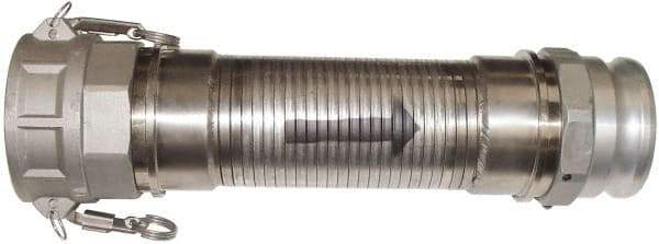 Kuriyama of America - 240" OAL, 4" ID, Flexible Metal Hose Assembly - 4" Fitting, Part A Adapter x Part D Coupler End Connections, Aluminum Fitting, 304 Stainless Steel Hose - Exact Industrial Supply