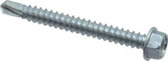 Value Collection - #12, Hex Washer Head, Hex Drive, 2" Length Under Head, #3 Point, Self Drilling Screw - Grade 2 Steel, Zinc-Plated Finish - Exact Industrial Supply