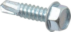Value Collection - #14, Hex Washer Head, Hex Drive, 1" Length Under Head, #3 Point, Self Drilling Screw - Grade 2 Steel, Zinc-Plated Finish - Exact Industrial Supply