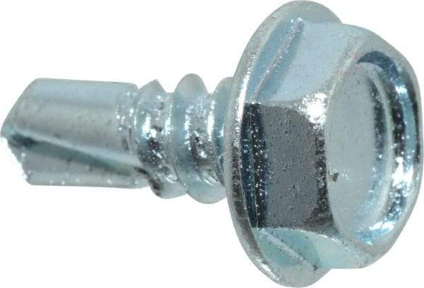 Value Collection - #10, Hex Washer Head, Hex Drive, 1/2" Length Under Head, #3 Point, Self Drilling Screw - Grade 2 Steel, Zinc-Plated Finish - Exact Industrial Supply