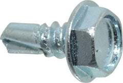 Value Collection - #10, Hex Washer Head, Hex Drive, 1/2" Length Under Head, #3 Point, Self Drilling Screw - Grade 2 Steel, Zinc-Plated Finish - Exact Industrial Supply