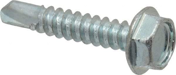 Value Collection - #10, Hex Washer Head, Hex Drive, 1" Length Under Head, #3 Point, Self Drilling Screw - Grade 2 Steel, Zinc-Plated Finish - Exact Industrial Supply