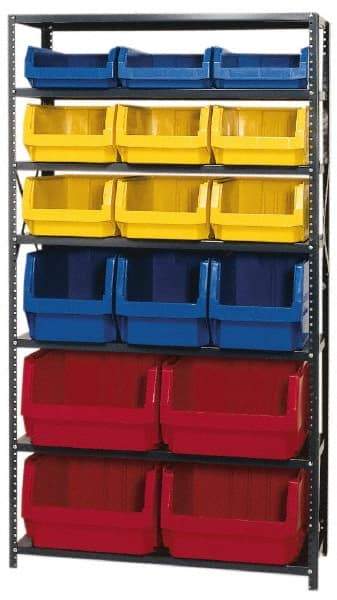 Quantum Storage - 2,850 Lb Capacity, 18" Deep x 42" Wide x 75" High, Steel Pick Rack - 16 Black Polyethylene Bins - Exact Industrial Supply