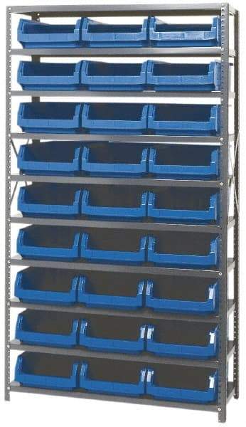 Quantum Storage - 4,275 Lb Capacity, 18" Deep x 42" Wide x 75" High, Steel Pick Rack - 27 Black Polyethylene Bins - Exact Industrial Supply