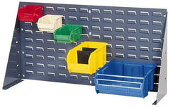 Quantum Storage - 240 Lb Capacity, 8" Deep x 27" Wide x 21" High, Steel Bench Rack - 1 Side, 24 Blue Polyethylene/Polypropylene Bins, 4-1/8" Bin Width x 3" Bin Height x 7-1/2" Bin Depth - Exact Industrial Supply