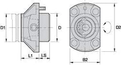 Kennametal - Neutral Cut, KM50 Modular Connection, Adapter/Mount Lathe Modular Clamping Unit - 50.01mm Square Shank Diam, 1.971" OAL, Through Coolant, Series NCM-EF Flange Mount Extended Length - Exact Industrial Supply