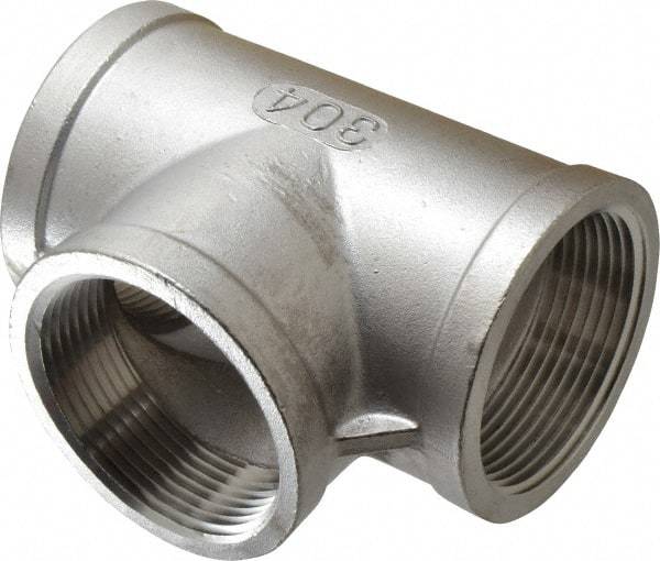 Merit Brass - 2-1/2" Grade 304 Stainless Steel Pipe Tee - FNPT x FNPT x FNPT End Connections, 150 psi - Exact Industrial Supply
