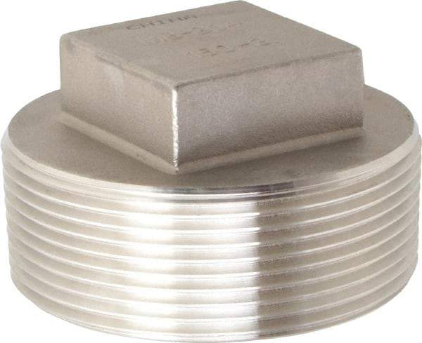 Merit Brass - 3" Grade 304 Stainless Steel Pipe Square Head Plug - MNPT End Connections, 150 psi - Exact Industrial Supply