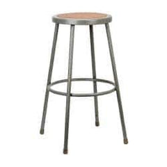 NPS - 30 Inch High, Stationary Fixed Height Stool - Hardboard Seat, Gray and Brown - Exact Industrial Supply
